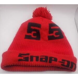 Snap On Red Beanie Logo Winter Hat Knit Made In USA